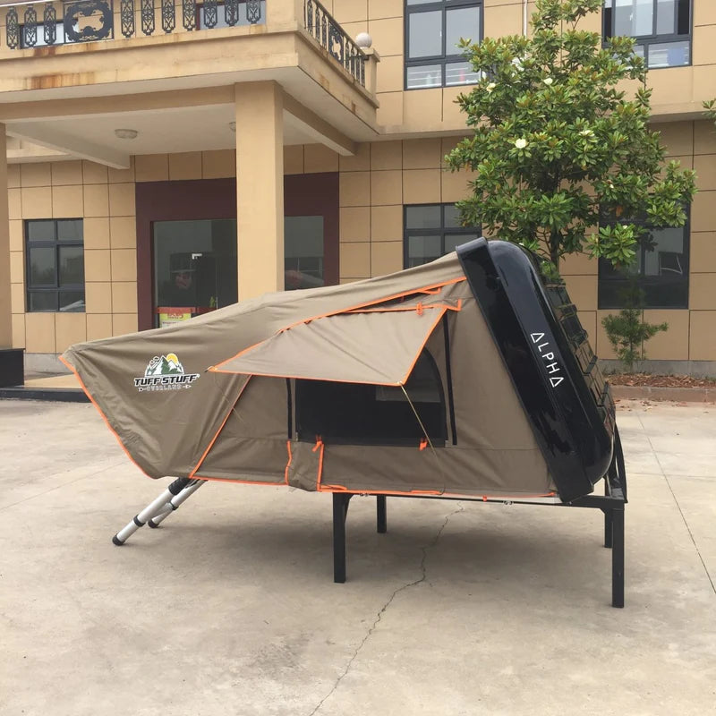 Tuff Stuff Overland TS-RTT-CS2-BK Alpha II Hard Top Side Open Tent, Black, 2 Person Roof Top Tent
