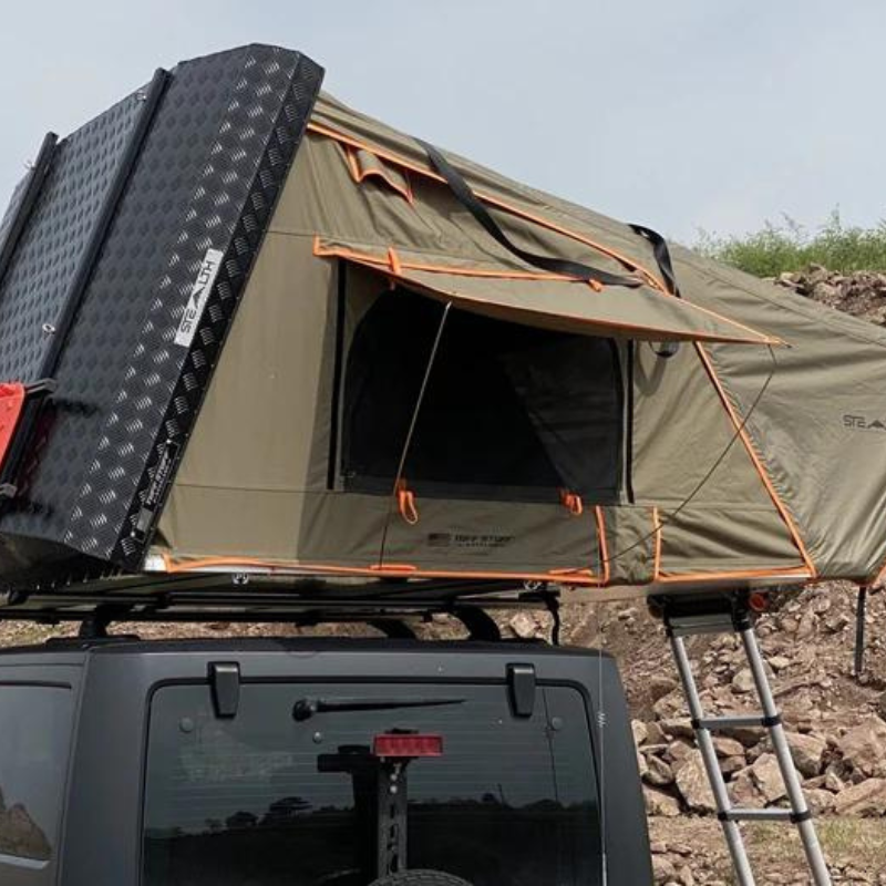 Tuff Stuff Overland TS-RTT-STLTH Stealth Aluminum Side Open Tent, 3 Person Roof Top Tent