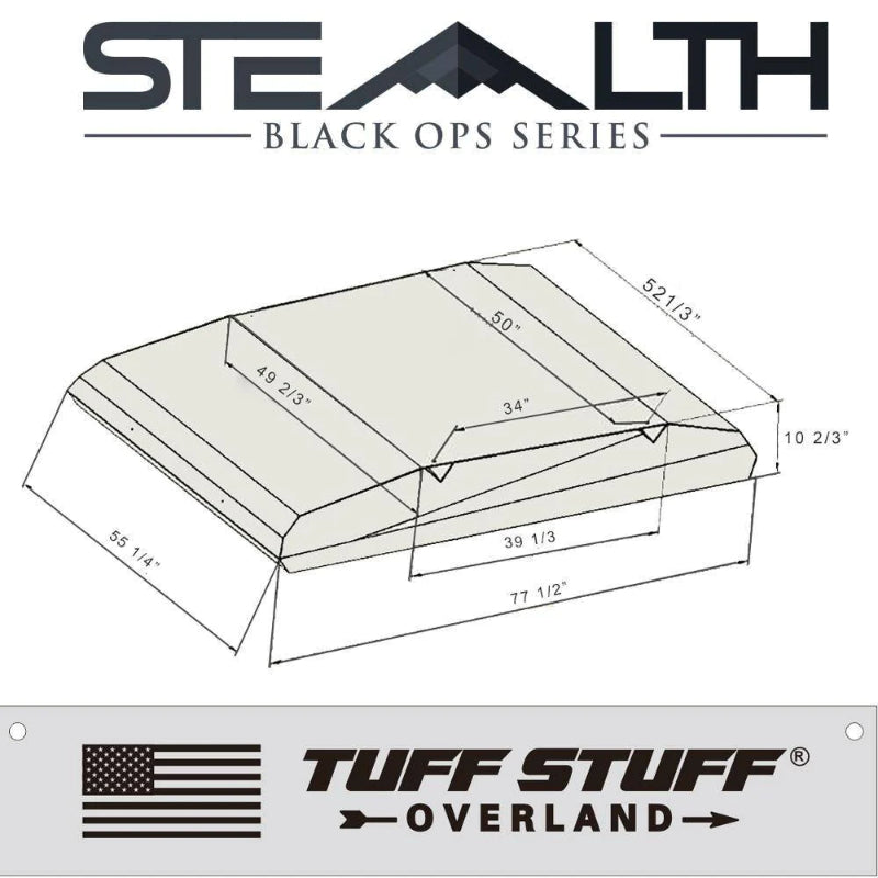 Tuff Stuff Overland TS-RTT-STLTH Stealth Aluminum Side Open Tent, 3 Person Roof Top Tent