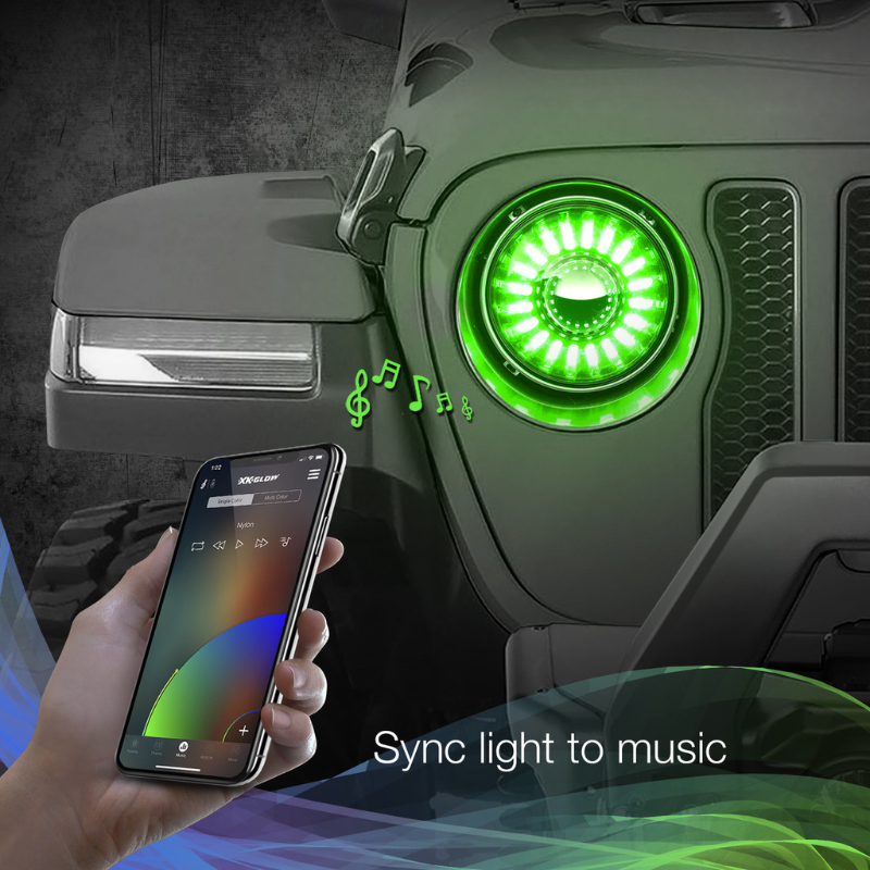 XK Glow XK-7IN-JP-KIT-JL 2018-2023 Jeep Wrangler JL 7" RGB LED Headlights with Smartphone App Control
