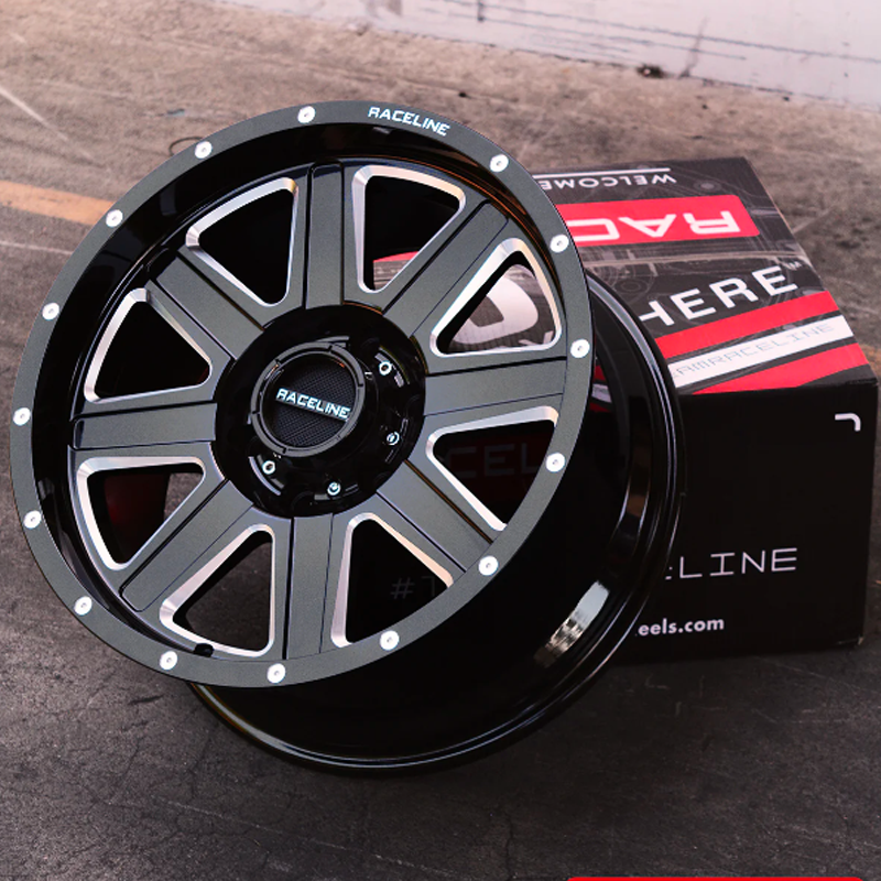 Toyota Tacoma 16''X8'' 5X114.3 0mm Gloss Black Wheels 1996-2004 Raceline Hostage 940M-68012-00 With Milled Spoked Edges