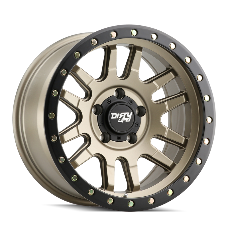 Toyota Tacoma 17''X9'' Satin Gold Wheels 1995-2023 Dirty Life Race Wheels 9309-7983MGD12 With Black Lip