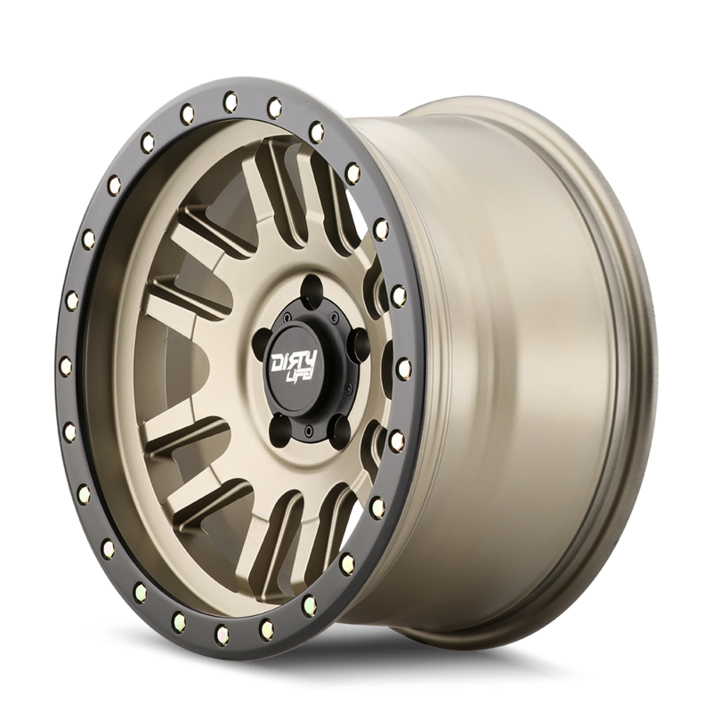 Toyota Tacoma 17''X9'' Satin Gold Wheels 1995-2023 Dirty Life Race Wheels 9309-7983MGD12 With Black Lip