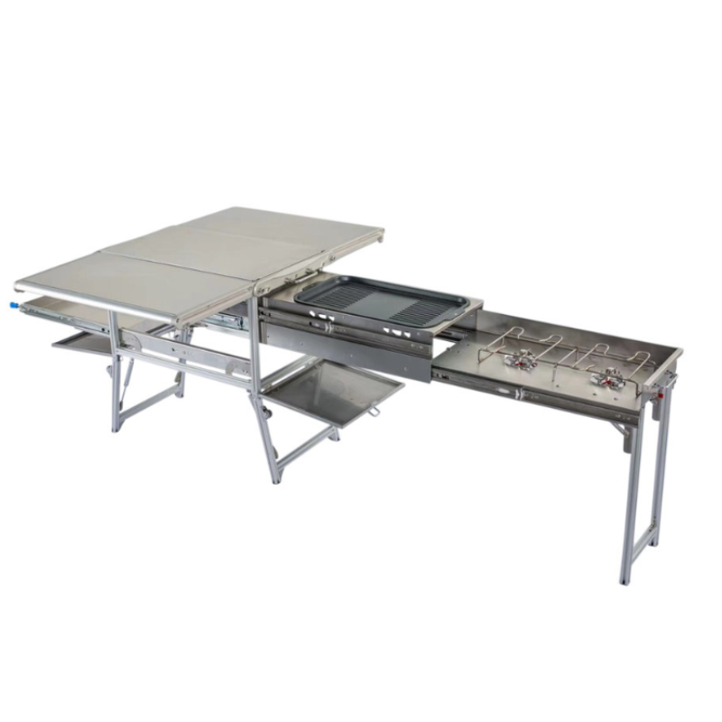 Overland Vehicle Systems 30100001 Komodo Camp Kitchen - Dual Grill, Skillet, Folding Shelves, and Rocket Tower - Stainless Steel