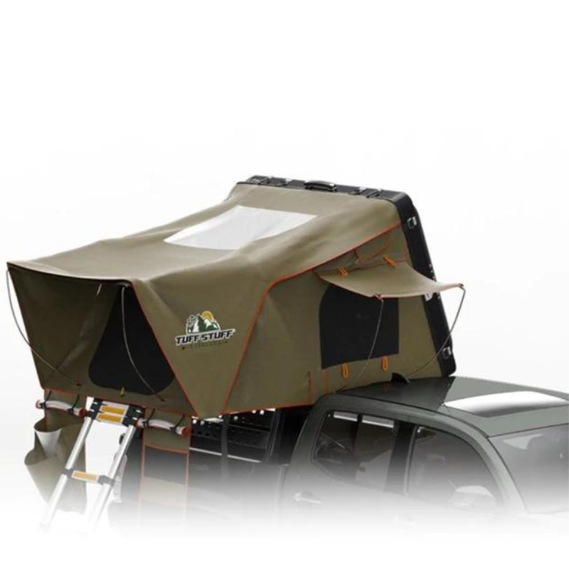 Tuff Stuff Overland TS-RTT-CS2-BK Alpha II Hard Top Side Open Tent, Black, 2 Person Roof Top Tent