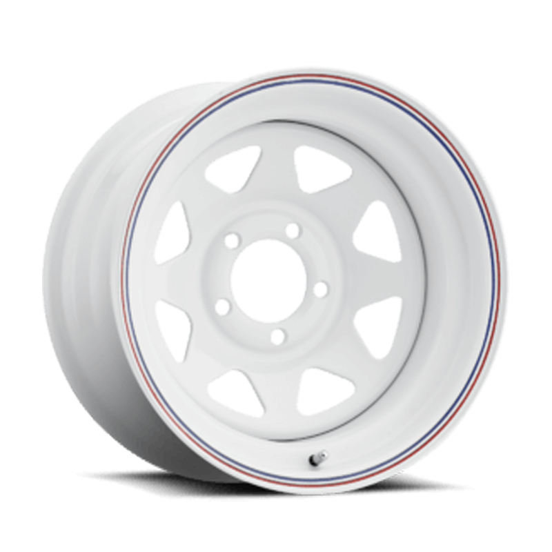 Toyota Tacoma 12''X4'' White Steel Wheels 1995-2023 Cragar Highway Series 1222684400B With Red And Blue Strips
