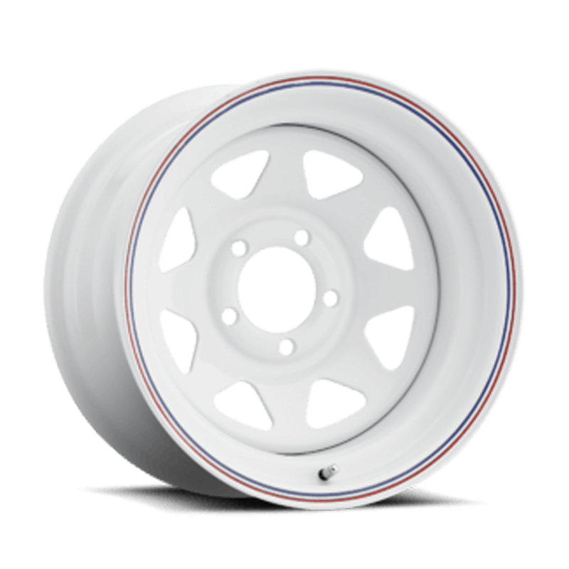 Toyota Tacoma 14''X6'' White Steel Wheels 1995-2023 Cragar Highway Series 1422675400B With Red And Blue Strips