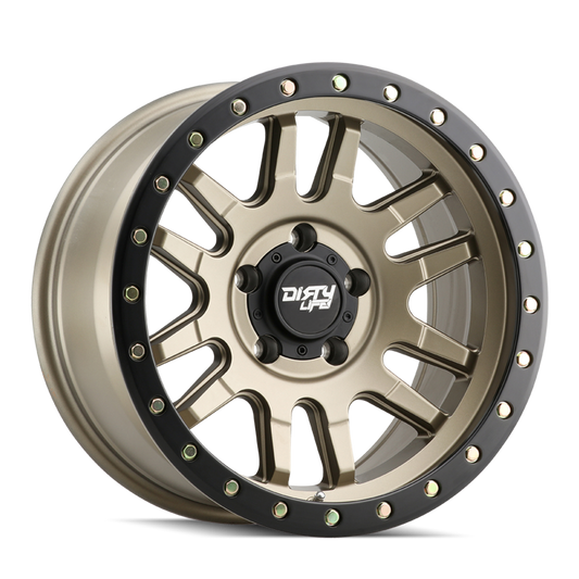 Toyota Tacoma 17''X9'' Satin Gold Wheels 1995-2023 Dirty Life Race Wheels 9309-7983MGD12 With Black Lip