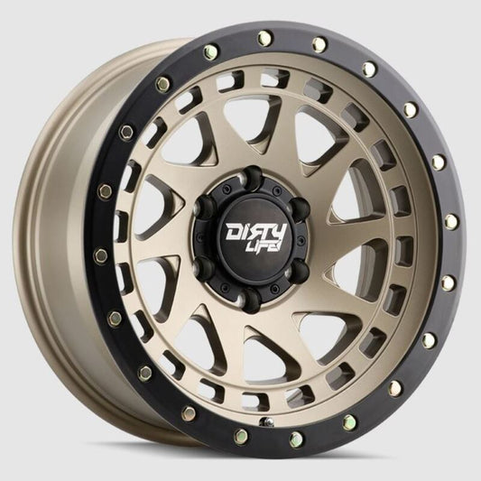 Toyota Tacoma 17''X9'' Satin Gold Wheels 1995-2023 Dirty Life Race Wheels 9311-7983MGD12 With Black Lip