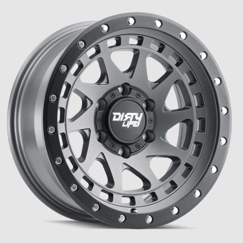 Toyota Tacoma 17''X9'' Satin Graphite Wheels 1995-2023 Dirty Life Race Wheels 9311-7983MGT12 With Black Lip