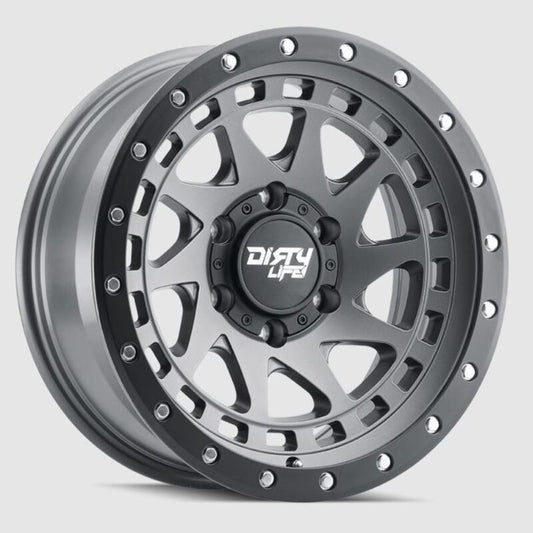 Toyota Tacoma 17''X9'' Satin Graphite Wheels 1995-2023 Dirty Life Race Wheels 9311-7983MGT12 With Black Lip