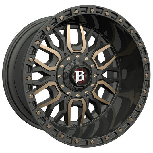 Toyota Tacoma 22''X12'' Flat Black Wheels 2016-2023 Ballistic Wheels 969222267-50FBFZN With Bronze Accent