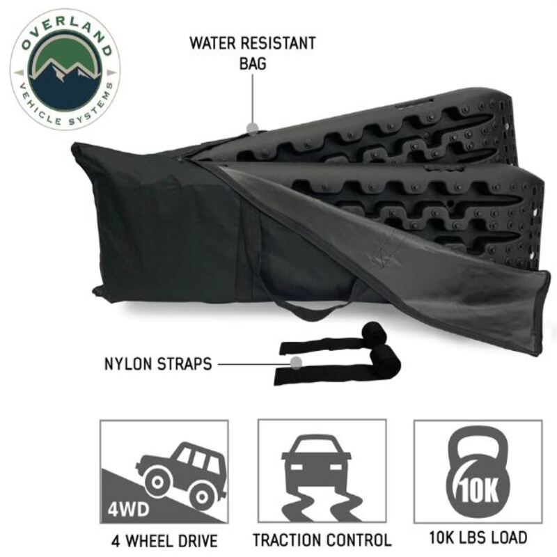 Toyota Tacoma Black Injection Molded Nylon Traction Mat 1995-2023 Overland Vehicle Systems 19169910 With Nylon Strap And Water Resistant Storage Bag
